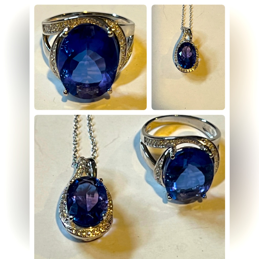 Genuine Color Change Fluorite & White Zircon Infinity Ring 8 Pendant & Necklace